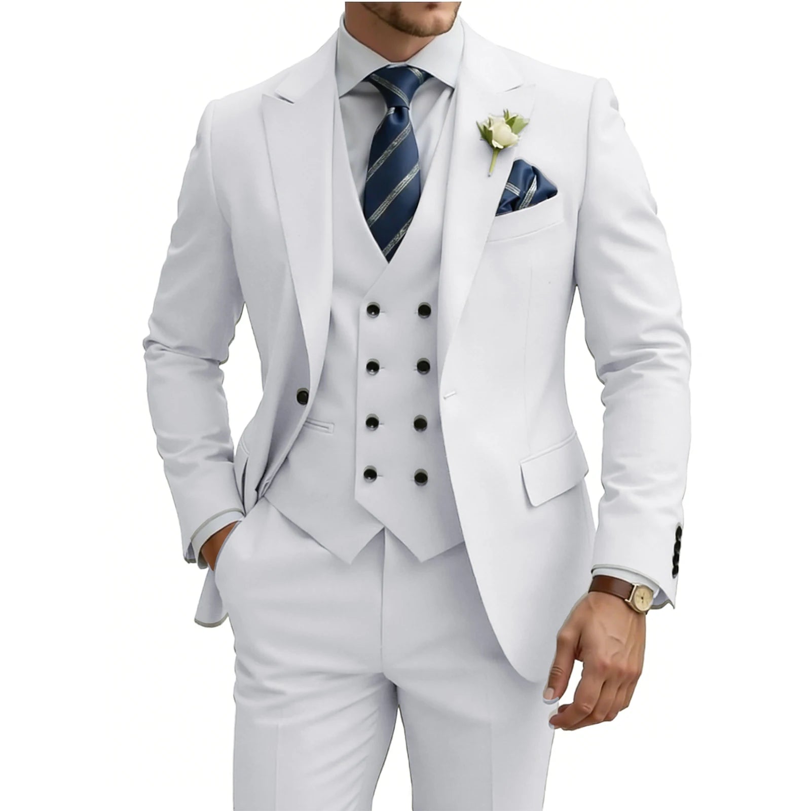 Costume 3 Pièces Slim Fit Homme Double Boutonnage Mariage Bal de Promo Costumes Formels Affaires Dîner Smoking
