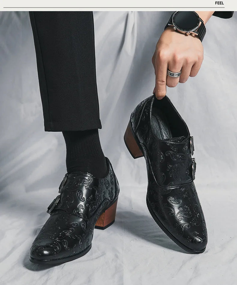 Chaussures de mariage pour hommes Tendance Coupe ajustée Pointues Talon haut Chaussures à enfiler Respirantes en cuir Chaussures habillées classiques vintage pour hommes