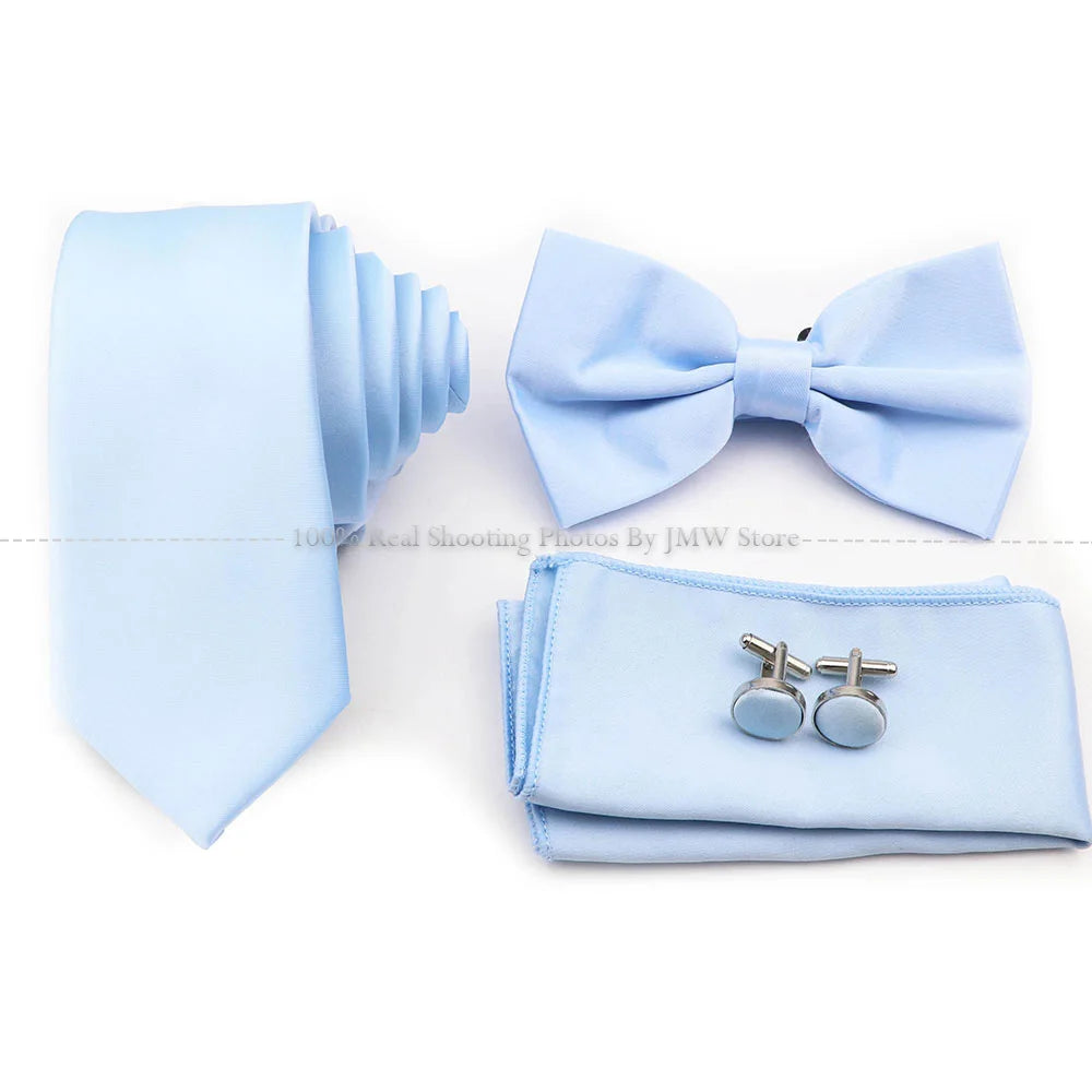 Ensemble cravate et nœud papillon violet bleu sauge vert en polyester, boutons de manchette et broche pour costume de marié, cravate de mariage, accessoire de chemise