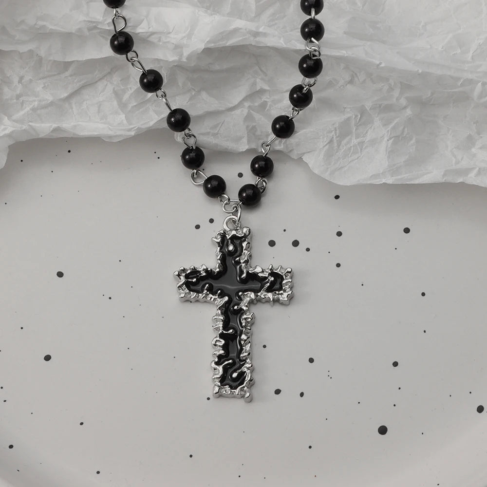 Parure collier chauve-souris gothique et croix superposées — Style sombre Y2K