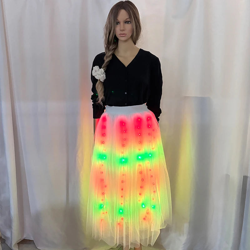 Full Color Light Up Skirt for Girls APP Bluetooth LED Long Tutu for Performance Dance Rave Clothes Wedding Birthday Party Props