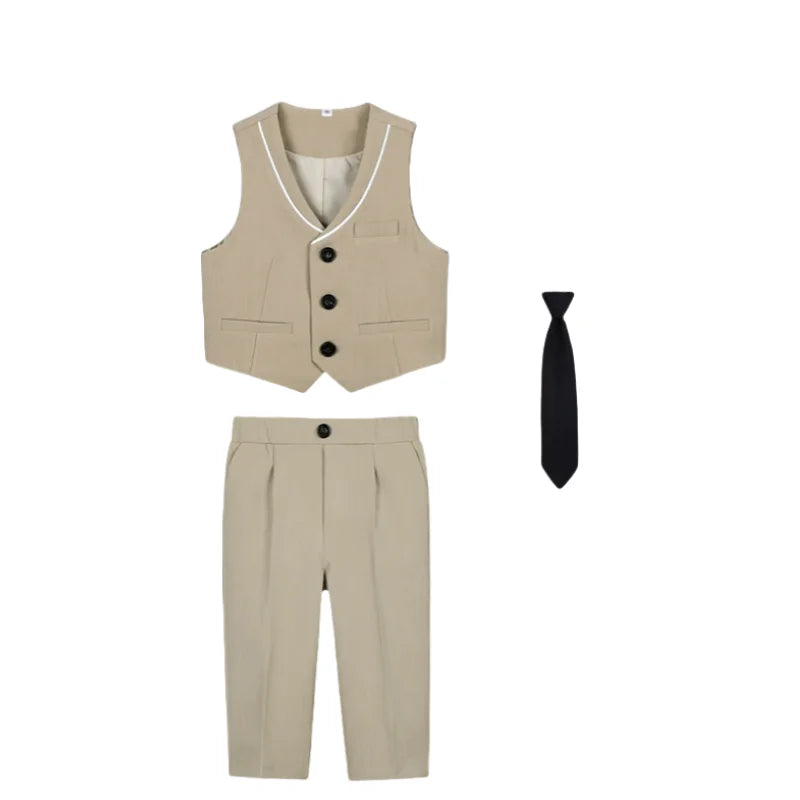Ensemble gilet et pantalon pour garçons avec cravate, costume habillé formel, tenue de mariage ou communion pour adolescent, costume de performance de piano pour enfants