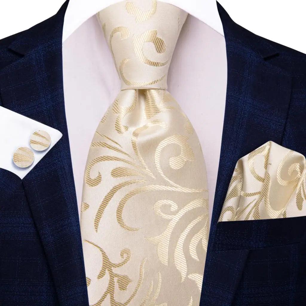 Silk Paisley & Floral Necktie Gift Set | Groom & Groomsmen Wedding Tie with Pocket Square & Cufflinks