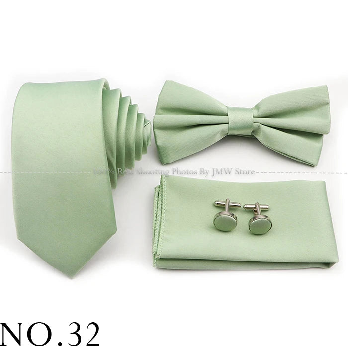 Ensemble cravate et nœud papillon violet bleu sauge vert en polyester, boutons de manchette et broche pour costume de marié, cravate de mariage, accessoire de chemise