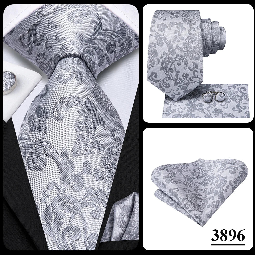 Silk Paisley & Floral Necktie Gift Set | Groom & Groomsmen Wedding Tie with Pocket Square & Cufflinks