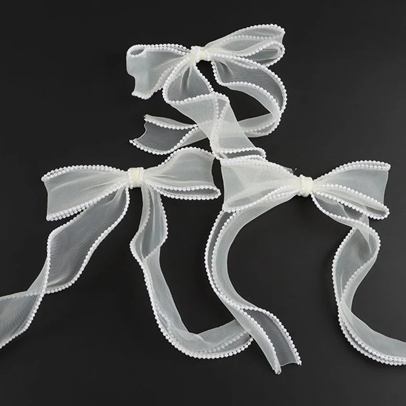 (3 pièces/paquet) 22,3*14,5cm Ruban en organza à bord perlé et nœud, dentelle, décoration de mariage, fleurs, emballage cadeau, accessoires vestimentaires