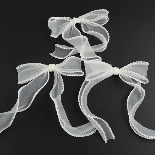 (3pcs/pack)22.3*14.5cm Pearl Edge Bow Organza Ribbon Lace Wedding Decor Flowers Gift Packaging Decoration Clothing Accessories