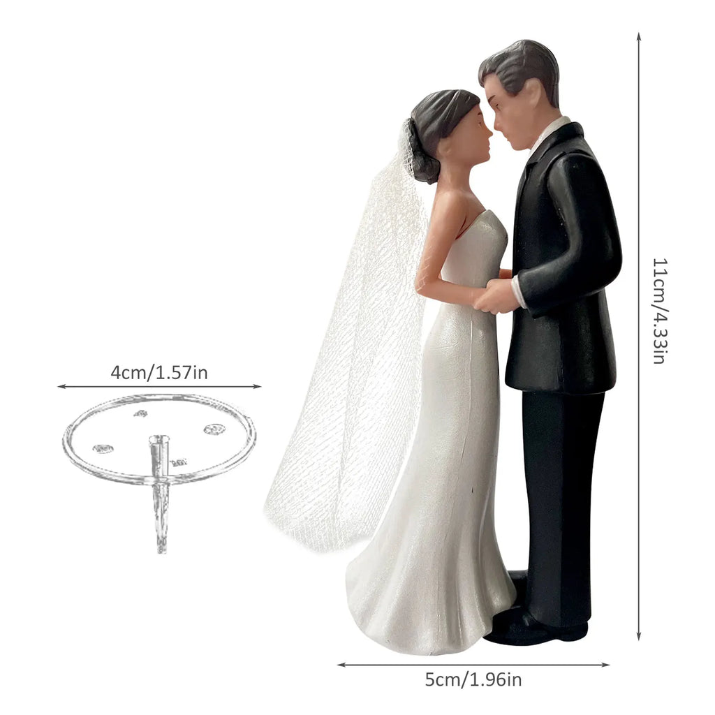 Figurine élégante mariés pour gâteau de mariage, avec voile en résille blanche, pour fiançailles, fêtes prénuptiales et anniversaires