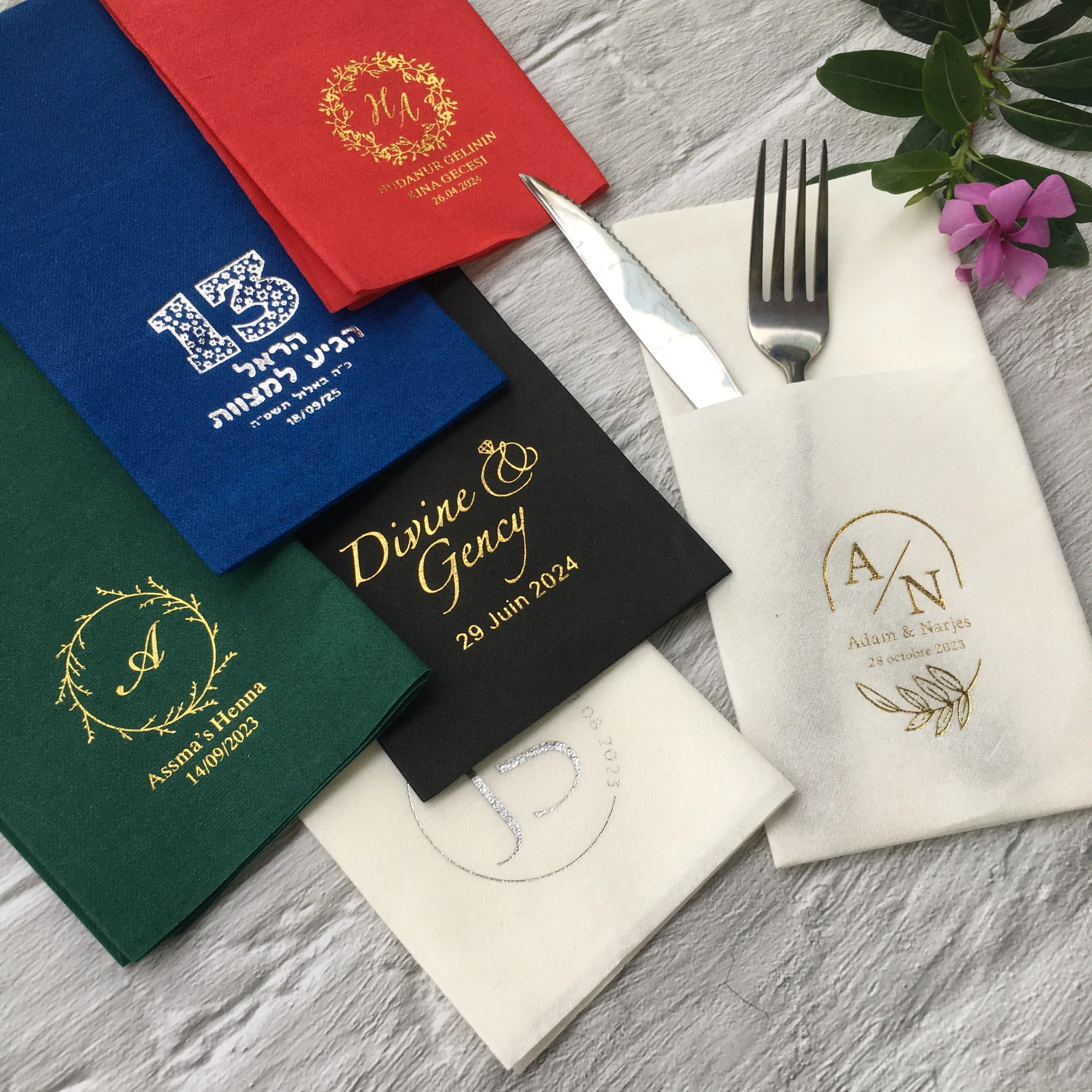 50pcs Personalized Napkins Wedding Engagement Party Table Dinner Decoration Custom Bar Napkins LOTS of COLORS Avail