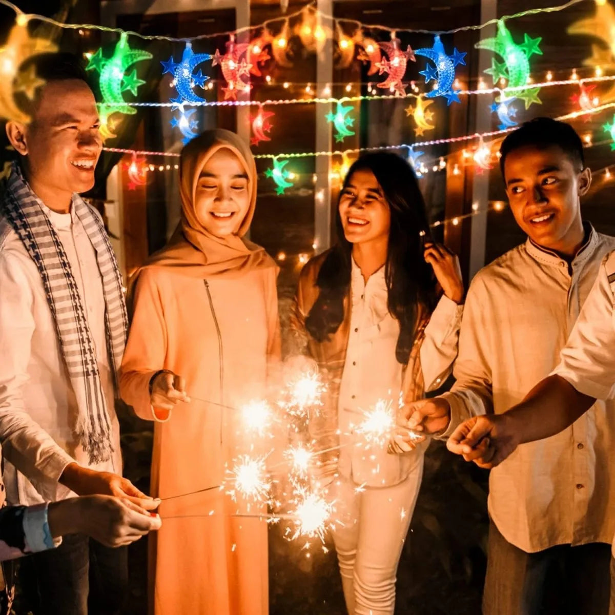 1pc LED Moon & 3 Star Dreamy and Romantic LED Fairy Ramadan String Lights Battery Operated For Bedroom Living Room Wedding Decor