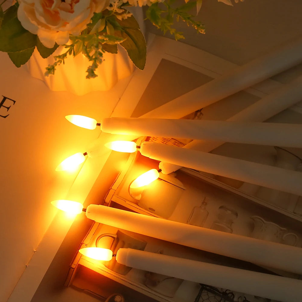 6/12 Bougies Coniques LED Sans Flamme Ivoire Vacillantes avec Télécommande Mèche 3D à Piles Bougie de Fenêtre de Noël Décor de Mariage