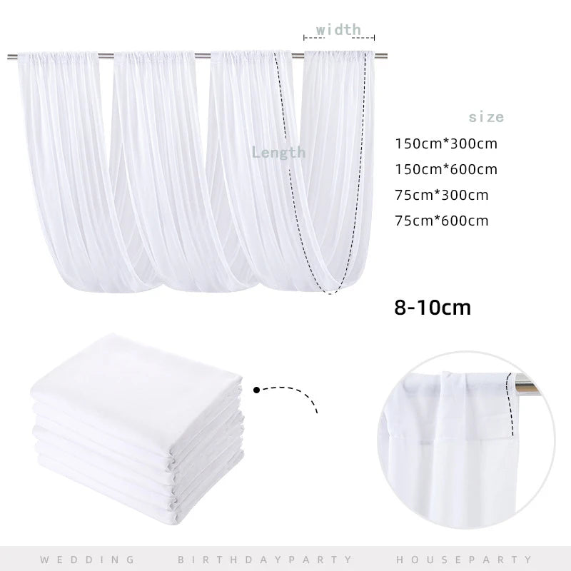 Décoration de plafond de mariage en arche avec rideaux en voile blanc, tissu en gaze, tulle pour la scène de fête, la cérémonie, l'hôtel.