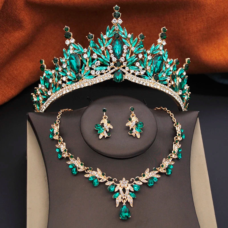 Ensembles de bijoux de mariée pour femmes, diadèmes de mariage et d'anniversaire, et collier ras-du-cou, boucles d'oreilles, accessoires de bijoux de costume de fête de mariée
