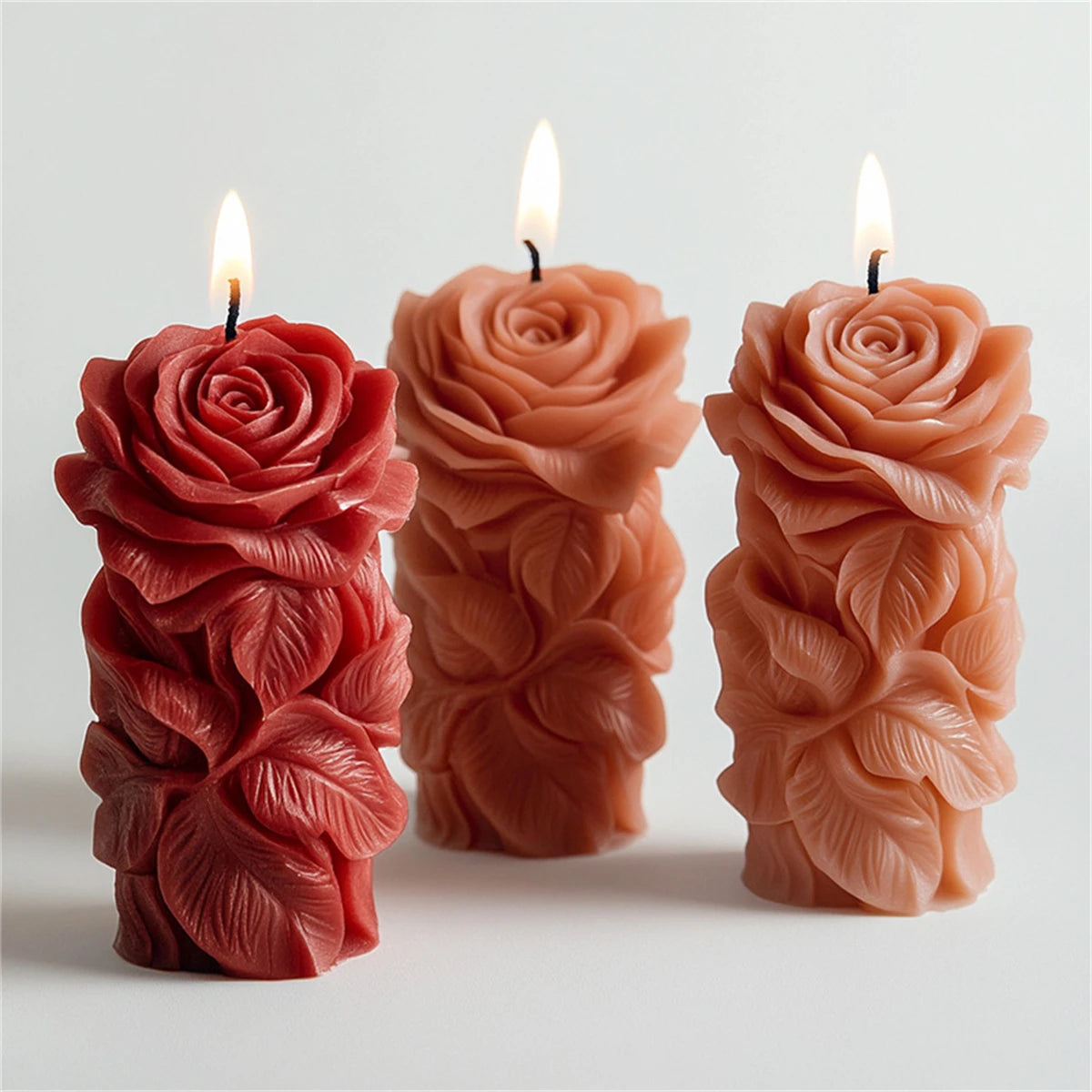 Moule en silicone pour bougie pilier rose 3D, colonne de fleurs géométriques, moule à plâtre pour bougie parfumée, ornement, cadeau fait à la main, décoration de mariage