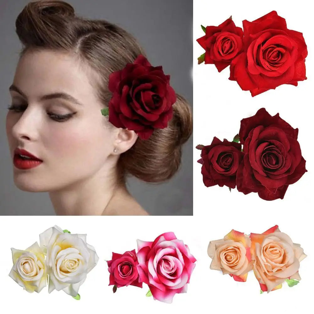 Accessoires de mariée élégants pour festival de mode Bijoux de cheveux de demoiselle d'honneur Double épingle à cheveux rose Pince à cheveux florale de mariée