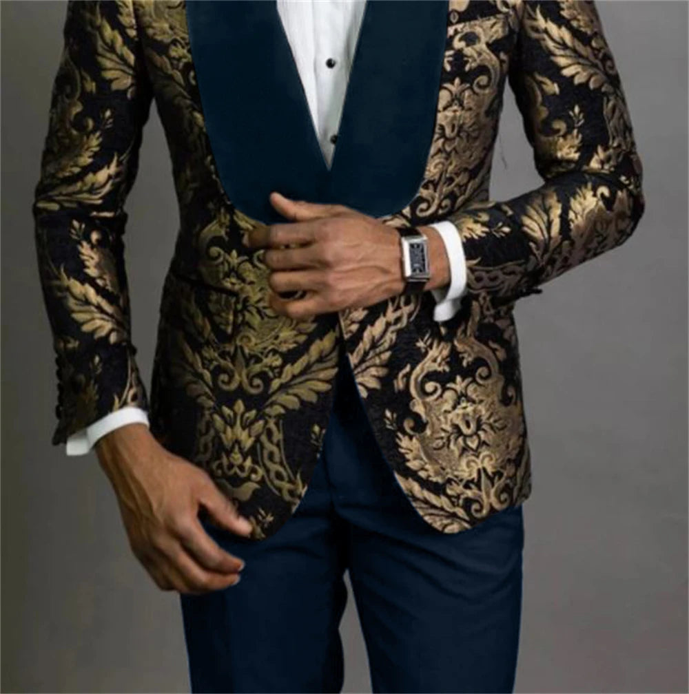 Costume garçon habillé pour soirée, costume pour enfants, costume de mariage pour garçons, blazer floral bleu marine, costumes de bal pour enfants