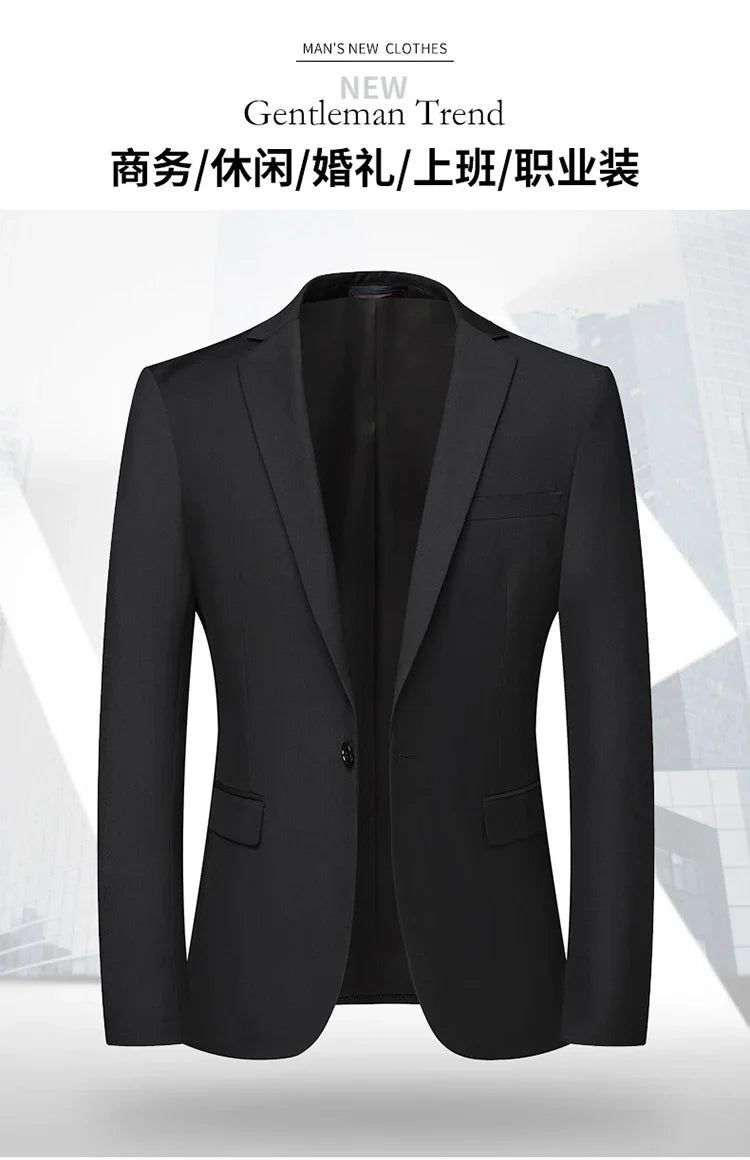 Solid Color Blazer Men's Fashion Business Solid Color British Style Professional Work Groom Wedding Dress Best Man Blazer Jacket