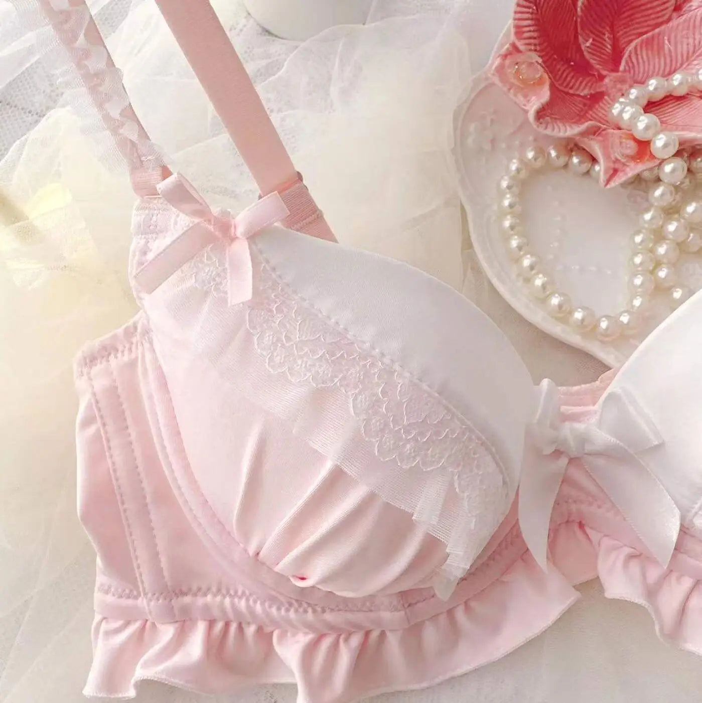 2023 New Arrival 100% Real Photo Lolita Fashion Kawaii Cute college girl Push Up Ruffle Bra Panties Set Underwear Brief Lingerie