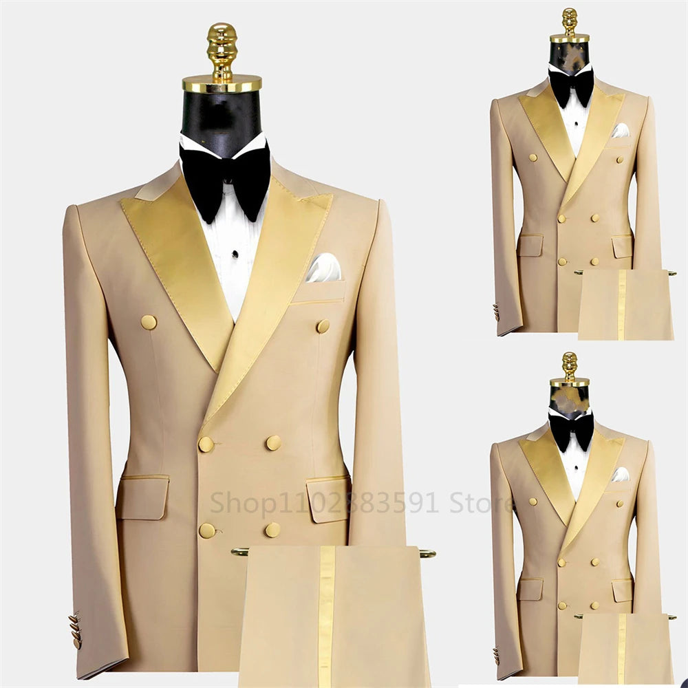 Costume Homme Cintrée Deux Pièces (Blazer + Pantalon) Tuxedo Double Boutonnage Revers Cranté Solide Kaki Formel pour Mariage Fête