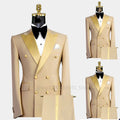 Costume Homme Cintrée Deux Pièces (Blazer + Pantalon) Tuxedo Double Boutonnage Revers Cranté Solide Kaki Formel pour Mariage Fête