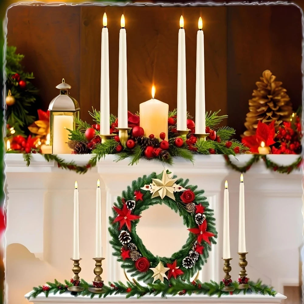 6/12 Bougies Coniques LED Sans Flamme Ivoire Vacillantes avec Télécommande Mèche 3D à Piles Bougie de Fenêtre de Noël Décor de Mariage