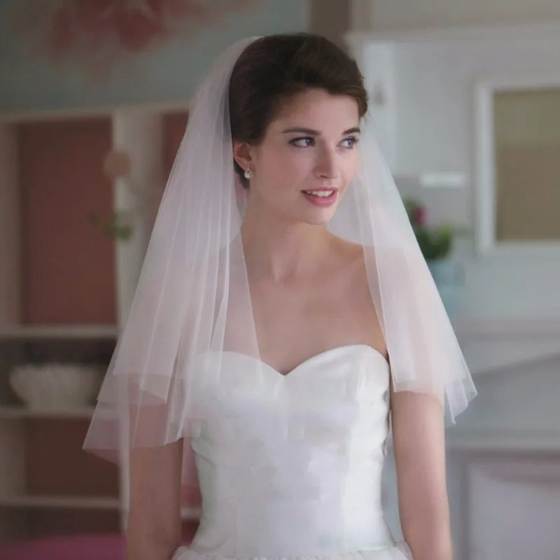 Voile de mariée court et simple en tulle à deux couches avec peigne, blanc ou ivoire, pour la mariée, accessoires de mariage