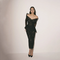 Modern Wedding Party Dresses for Women Off The Shoulder Straight Short Evening Gowns Black Tea Length Prom Dress  Customized
