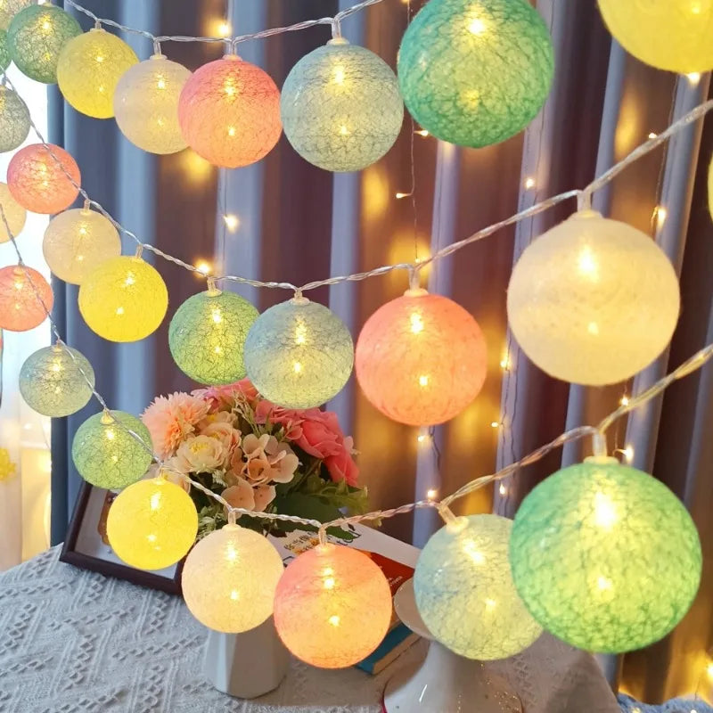 Wedding Garland 2026 Valentine's Day Room Decor Festoon Fairy LED Cotton Ball Light String Outdoor Party Ramadan Decoration