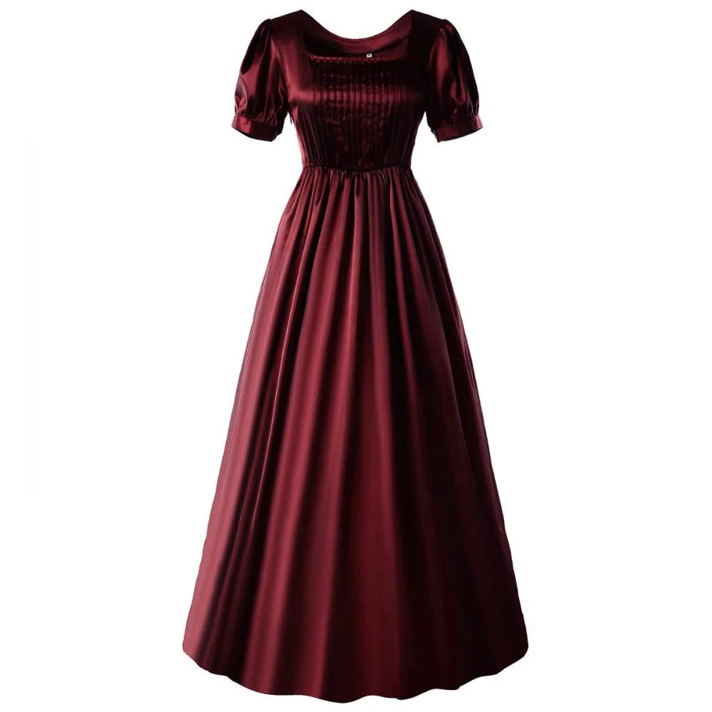 Robe médiévale en satin - Robe de thé victorienne taille haute, costume de cosplay Renaissance pour Halloween et robe de bal gothique steampunk