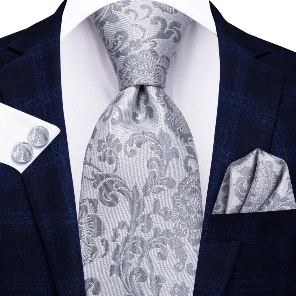 Silk Paisley & Floral Necktie Gift Set | Groom & Groomsmen Wedding Tie with Pocket Square & Cufflinks