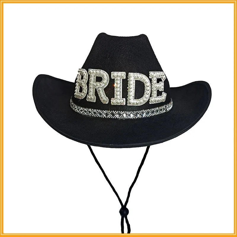Bride Cowboy Veil Hat Country Western Barn Space Disco Wedding Cowgirl Bach Bachelorette Hen Party Bridal Shower Decoration Gift