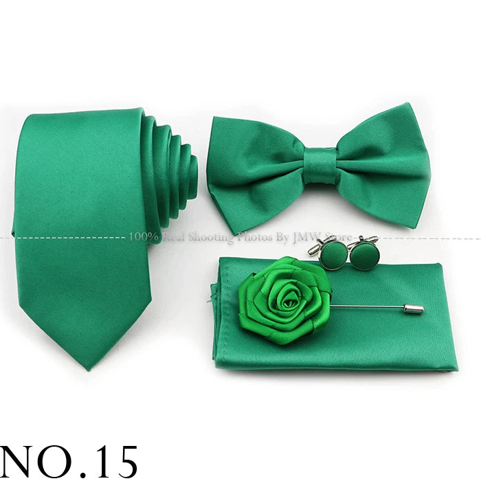 Ensemble cravate et nœud papillon violet bleu sauge vert en polyester, boutons de manchette et broche pour costume de marié, cravate de mariage, accessoire de chemise