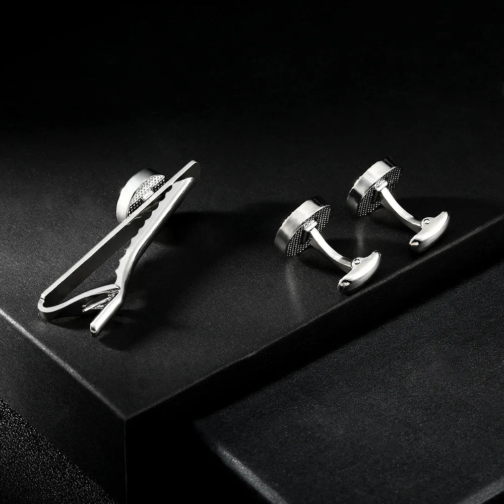 Fashionable Men's French Shirt Accessories Round Blue Crystal Cufflinks Diamond Embedded Sleeve Studs Tie Clip Wedding Gift