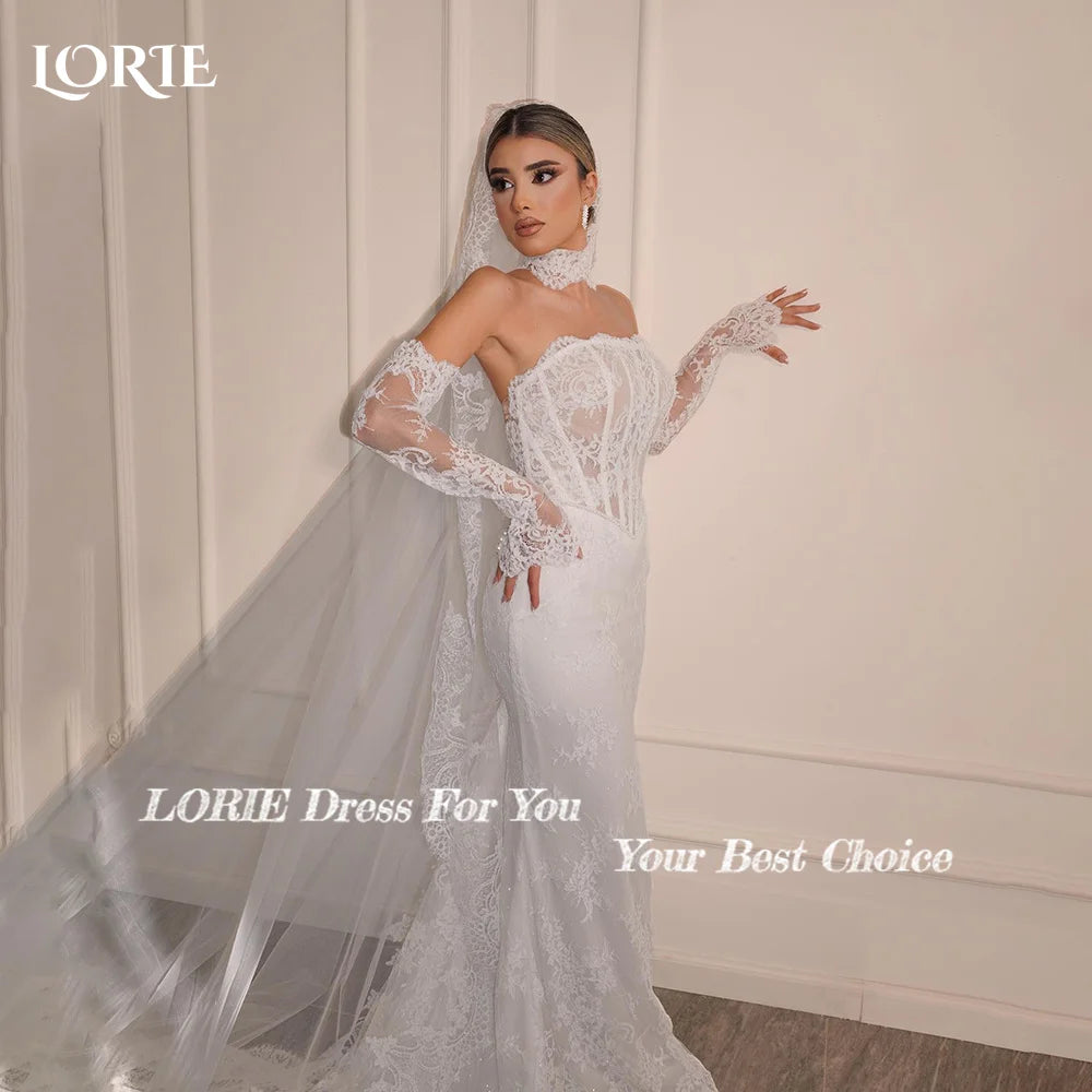 LORIE Robes de mariée sirène élégantes en dentelle pour femmes, robes de mariée sans manches à dos ouvert, robes de mariée grande taille personnalisées