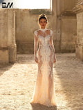 See-Through Lace Mermaid Wedding Dress | High Neck Long Sleeve Bridal Gown