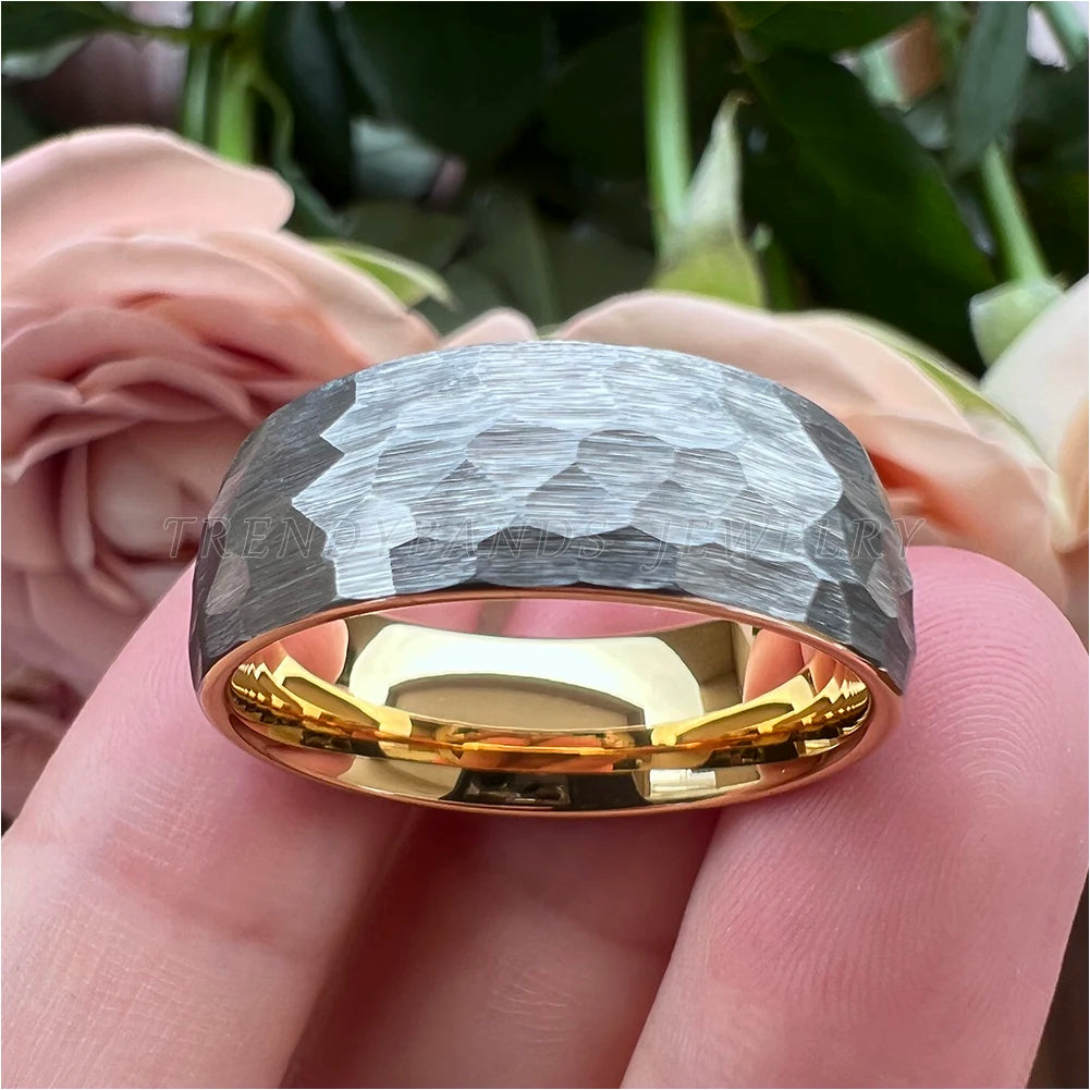 6mm 8mm Hammered Tungsten Carbide Wedding Band for Men Women Domed Brushed Finish Fashion Jewelry Comfort Fit
