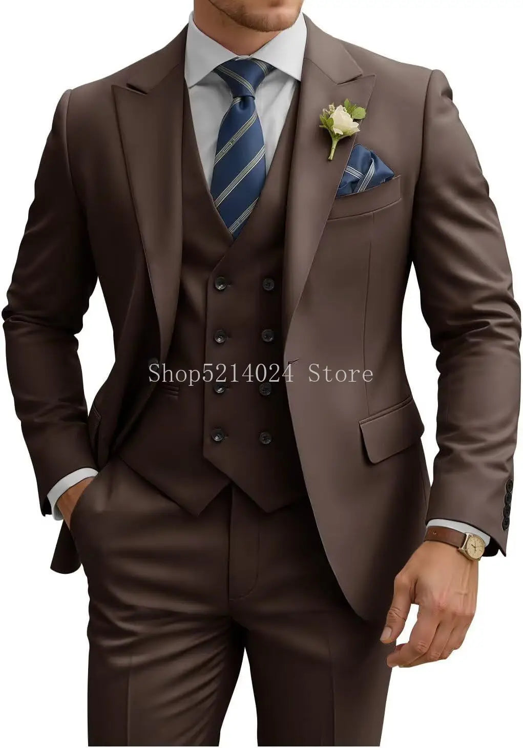 Costume Homme 3 Pièces Slim Fit Double Boutonnage Mariage Bal de Promo Dîner d'Affaires Formel Tuxedo