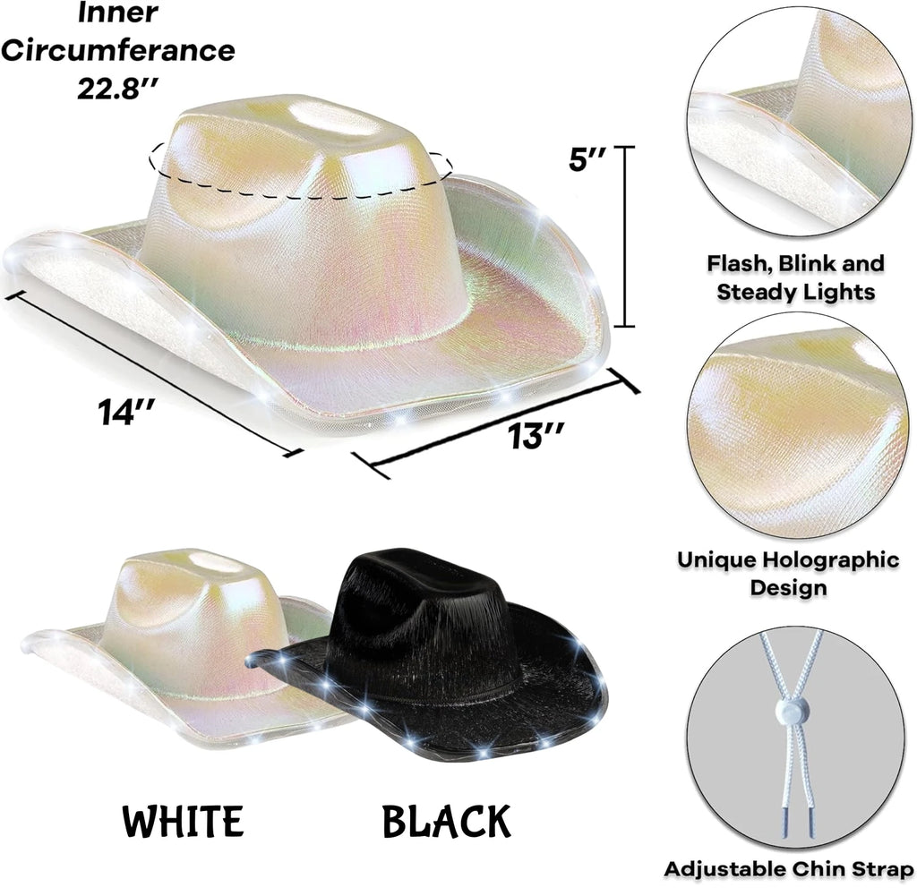 6/8/12PACK Light Up Cowboy Hats LED Wedding Hats Neon Sparkly Hats Gift for Bridal Wedding Shower Dance Bachelor Party Prom