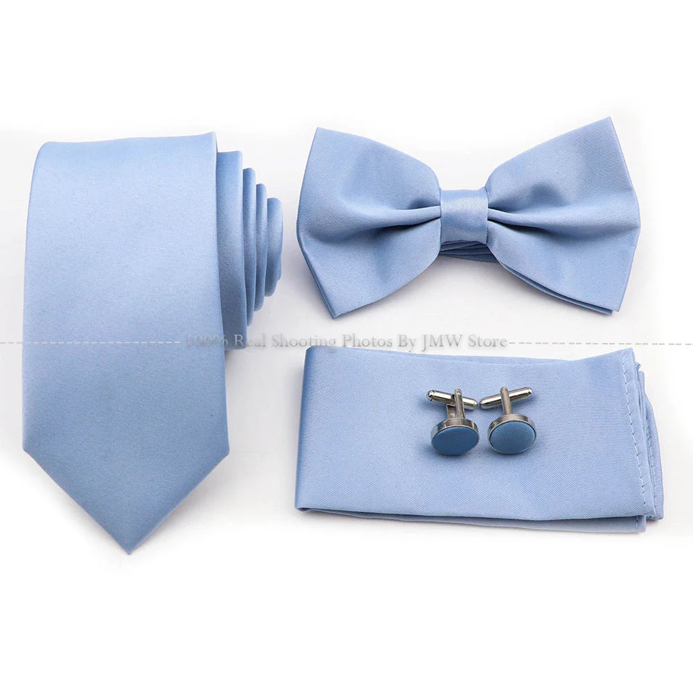 Ensemble cravate et nœud papillon violet bleu sauge vert en polyester, boutons de manchette et broche pour costume de marié, cravate de mariage, accessoire de chemise