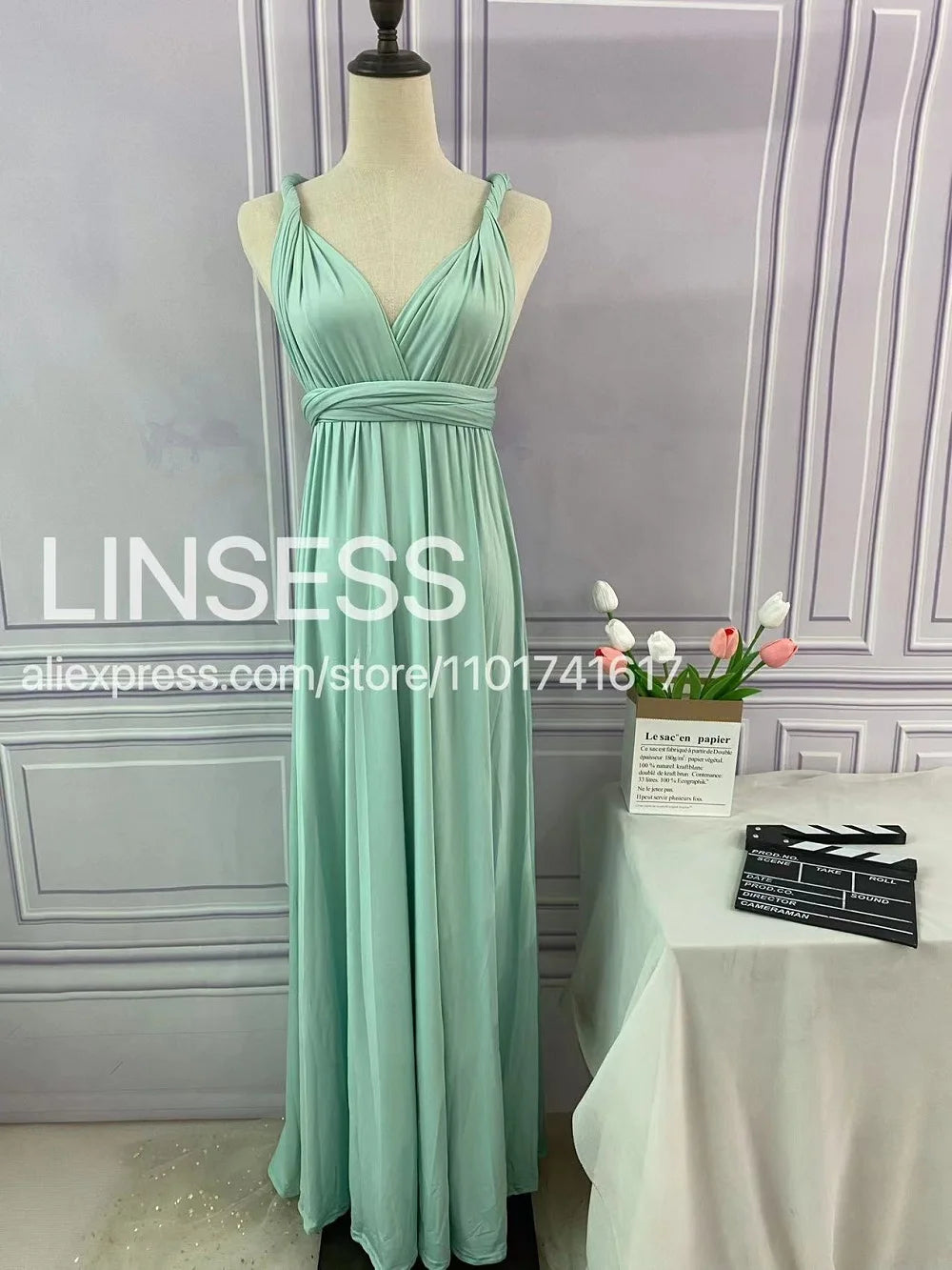 Robe de demoiselle d'honneur, robe longue vert olive de demoiselle d'honneur, robe convertible pour cortège nuptial, robe infinie multivoies, robe sur mesure
