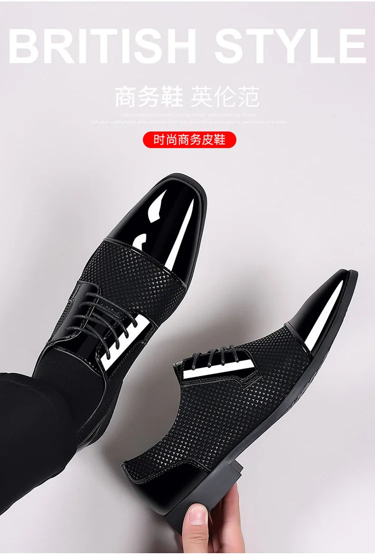 Chaussures habillées classiques tendance pour hommes Richelieus en cuir verni Chaussures de mariage formelles en cuir noir à lacets 2023