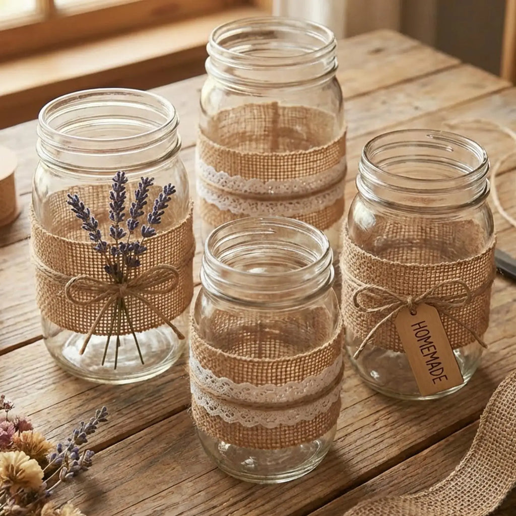 Jute Burlap Ribbon Roll DIY Handmade Craft Supplies for Wedding Decor Gift Wrapping Flower Bouquets Table Garland Party DIY