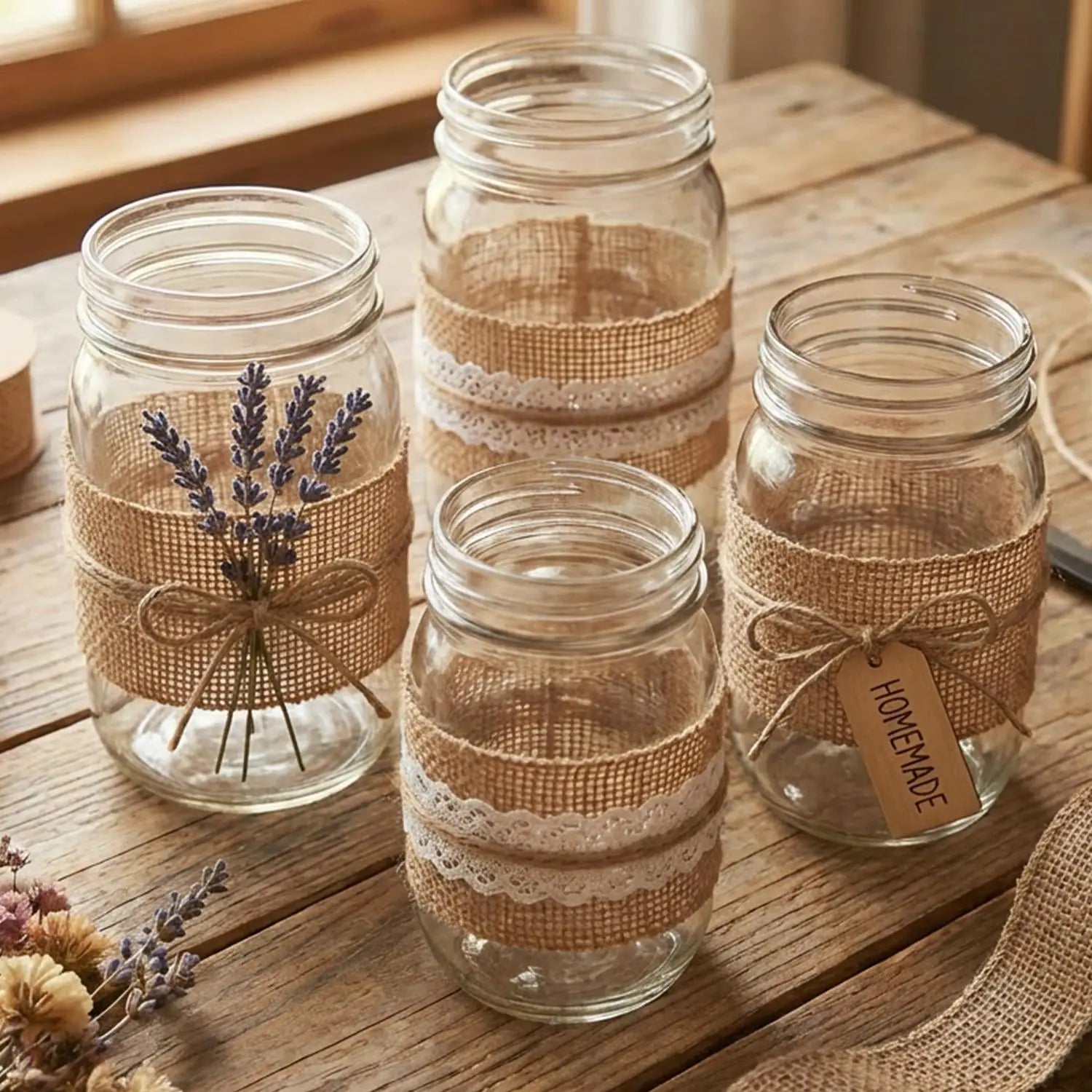 Jute Burlap Ribbon Roll DIY Handmade Craft Supplies for Wedding Decor Gift Wrapping Flower Bouquets Table Garland Party DIY