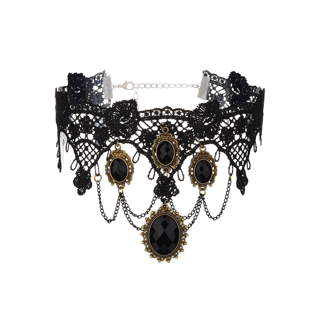 Collier ras-du-cou « rose épanouie en dentelle gothique » — style Lolita