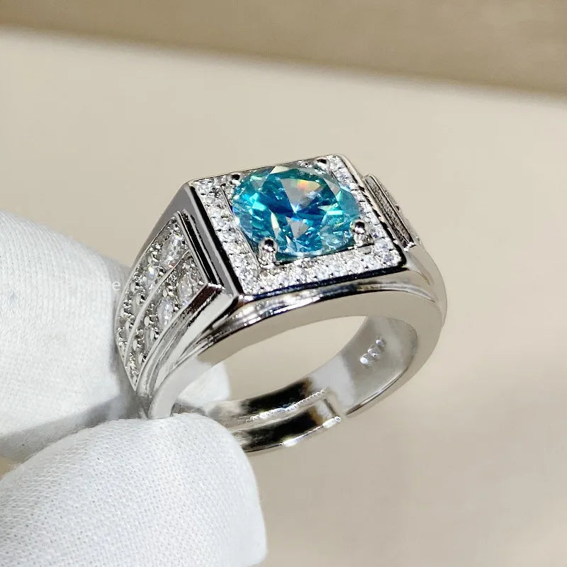 Bague de mariage ajustable ouverte pour homme en zircon bleu-vert pleine pavé, bijou tendance hipster pour le marié