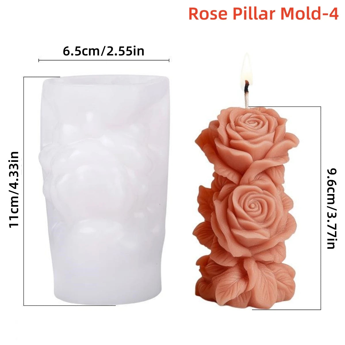 Moule en silicone pour bougie pilier rose 3D, colonne de fleurs géométriques, moule à plâtre pour bougie parfumée, ornement, cadeau fait à la main, décoration de mariage