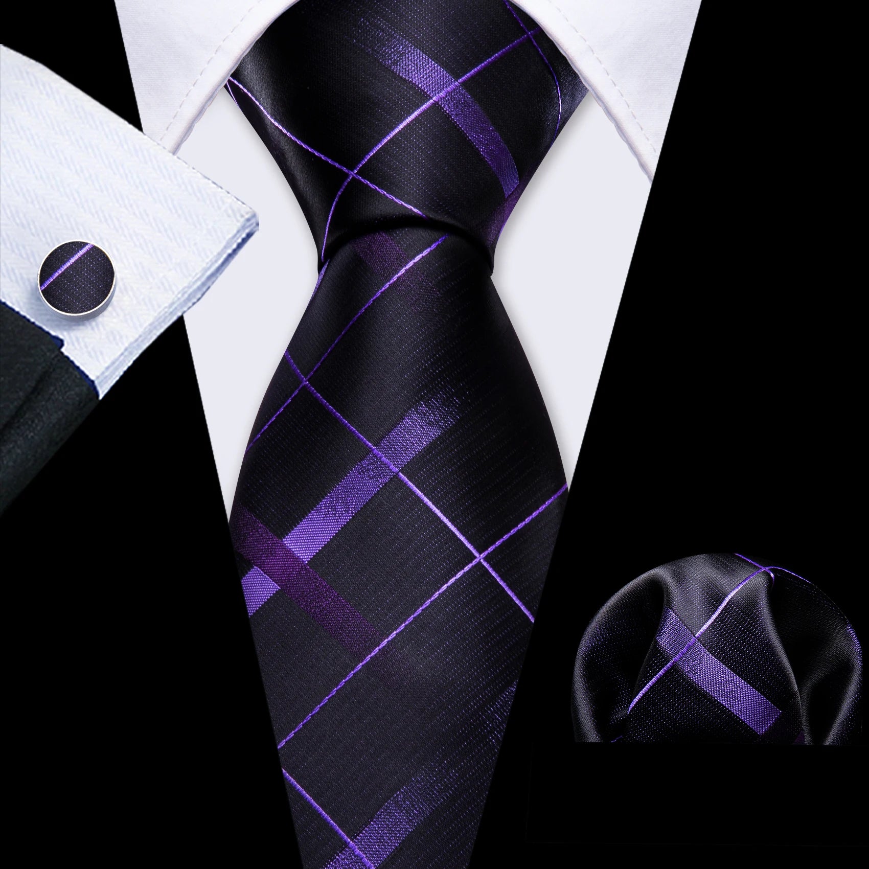 Cravate Homme en Soie Violette Unie avec Pochette Barry.Wang, Ensemble de Cravate et Mouchoir de Poche, Nœuds Papillons Floraux Paisley pour Homme, Cadeau pour Fête, Marié