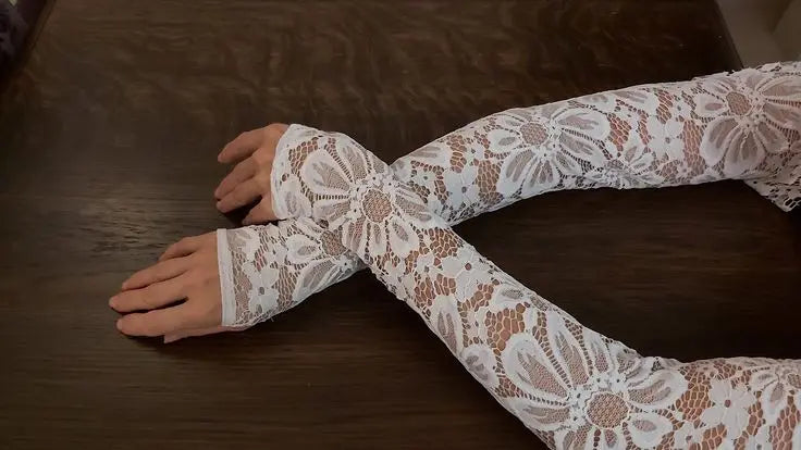 Gants de Mariée, Manches de Mariée avec Bande Élastique, Accessoire Dentelle, Gants de Mariée pour Femmes
