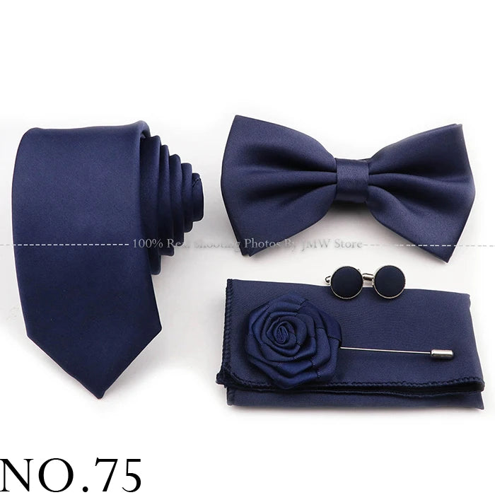 Ensemble cravate et nœud papillon violet bleu sauge vert en polyester, boutons de manchette et broche pour costume de marié, cravate de mariage, accessoire de chemise