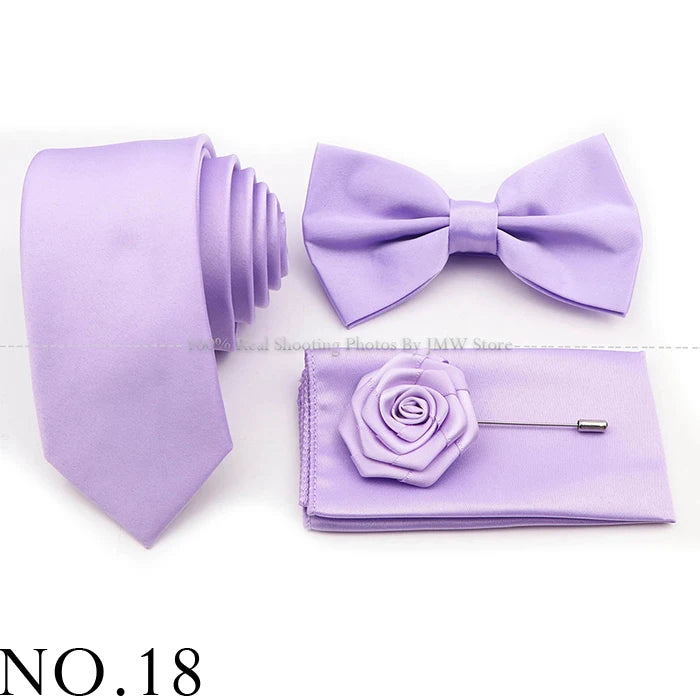 Ensemble cravate et nœud papillon violet bleu sauge vert en polyester, boutons de manchette et broche pour costume de marié, cravate de mariage, accessoire de chemise